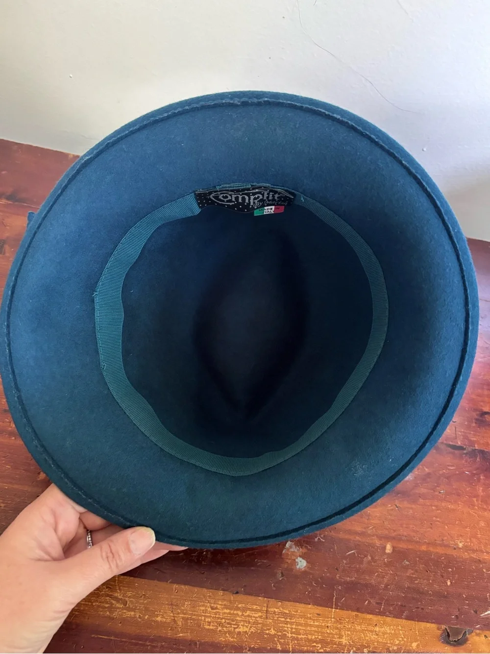 Dark Teal 100% Wool Felt Vintage Cloche Hat with Bow Feminine Classic